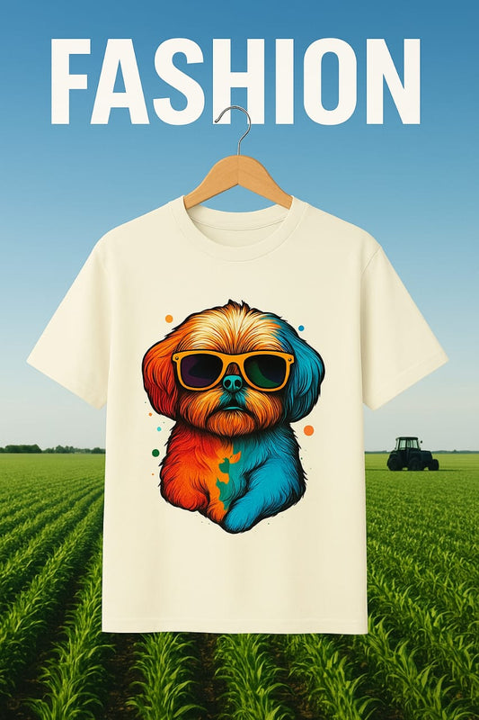 OFF-WHITE GRAPHIC T-SHIRT  -  COOL DOG WITH SUNGLASSES | PREMIUM LYCRA COTTON OR 100% COTTON
