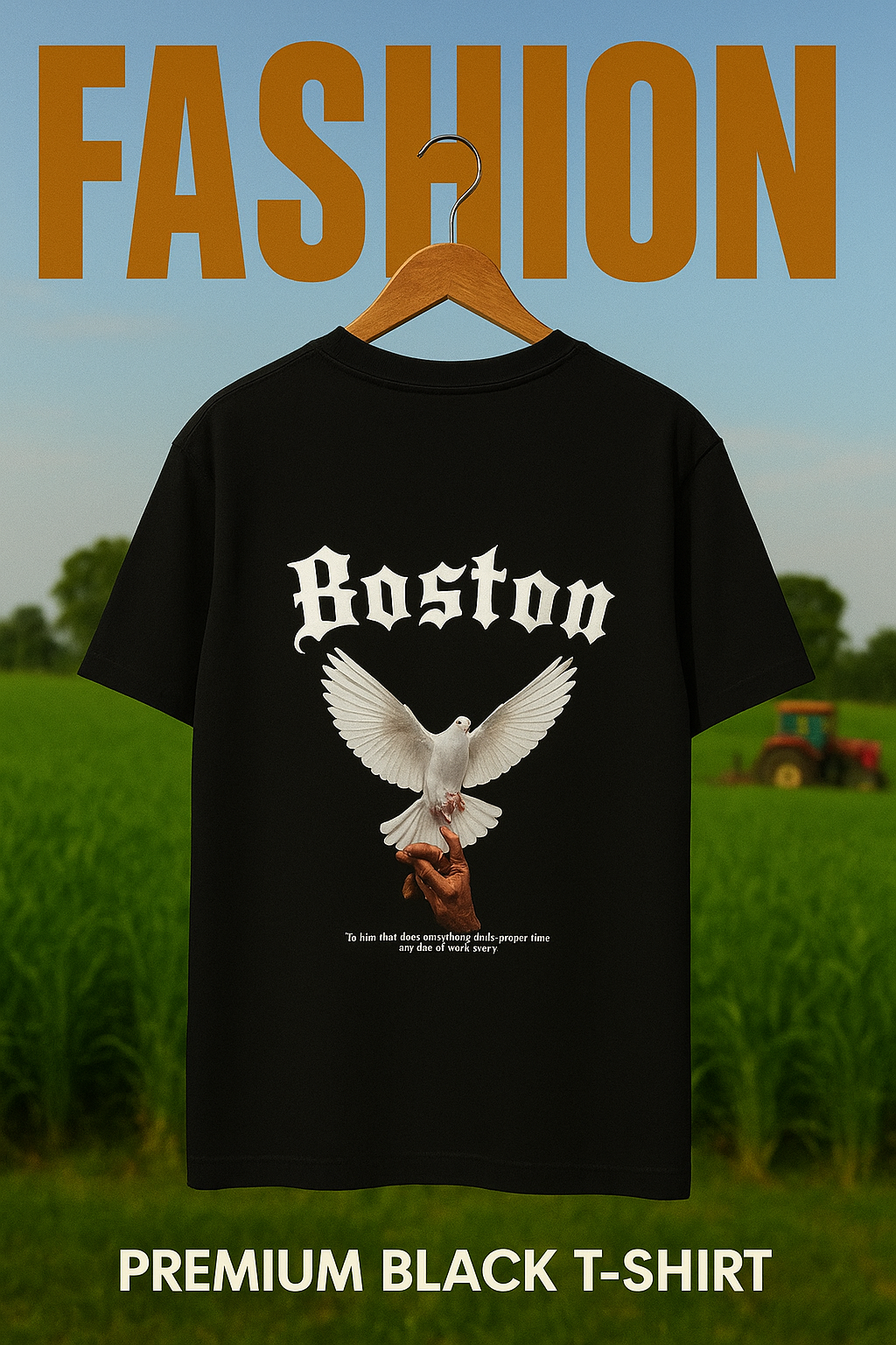 BOSTON PREMIUM BLACK GRAPHIC T-SHIRT-DOVE PRINT