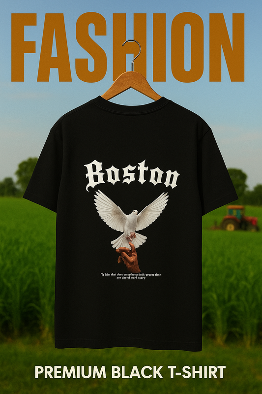 BOSTON PREMIUM BLACK GRAPHIC T-SHIRT-DOVE PRINT